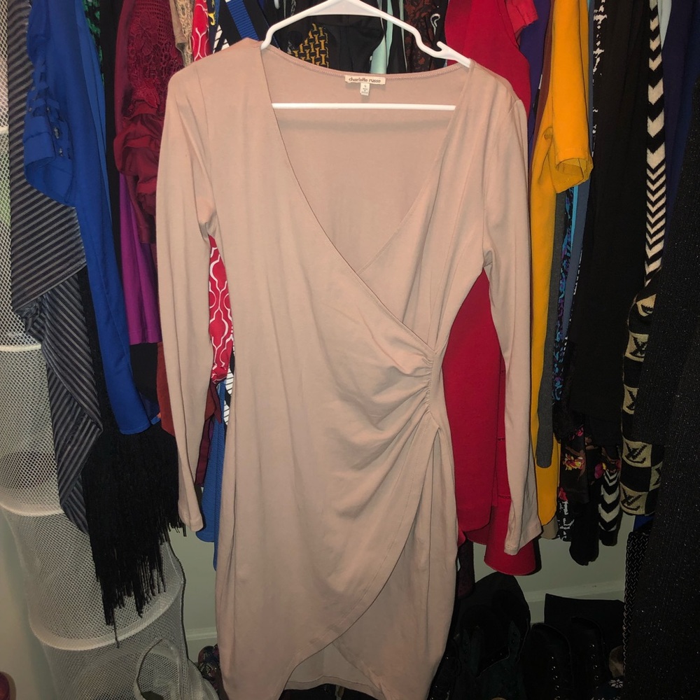 Nude midi long sleeve fitted dress